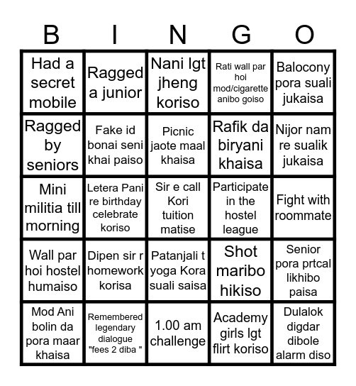 Academy boy's hostel Bingo Card