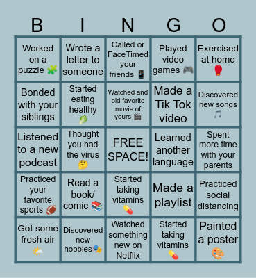 Quarantine bingo Card