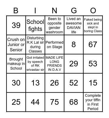 D.A.V KB edition Bingo Card