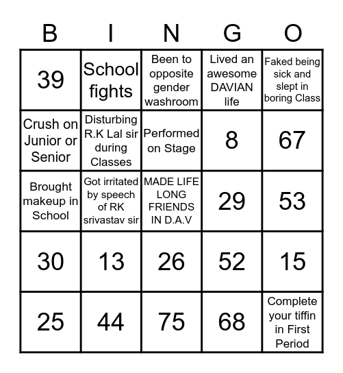 D.A.V KB edition Bingo Card
