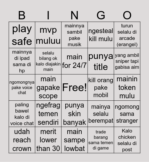 PUBG EDITION Bingo Card