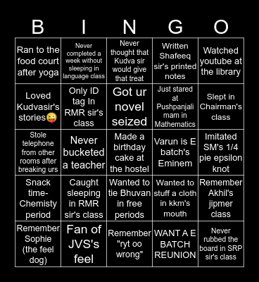 E BATCH BINGO Card