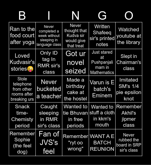 E BATCH BINGO Card