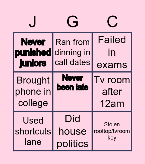 JGCC BINGO Card