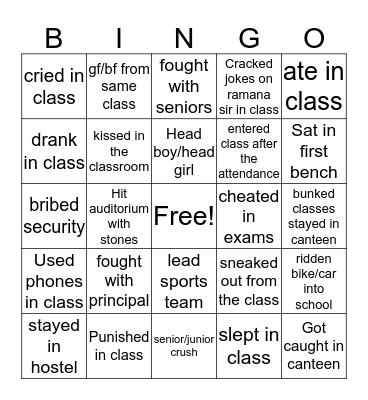 Bingo obul reddy school Bingo Card