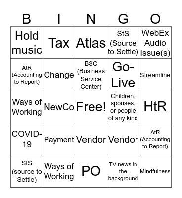 StS Meeting Madness Bingo Card
