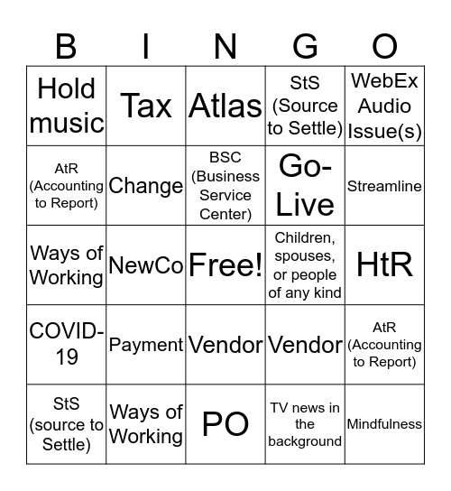 StS Meeting Madness Bingo Card