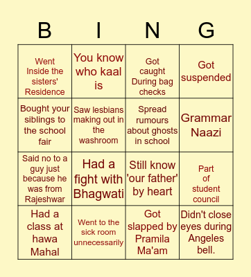 St. Mary's Mhow Bingo Card
