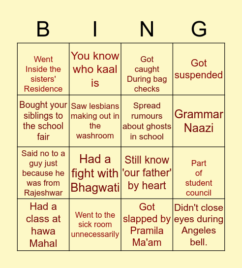 St. Mary's Mhow Bingo Card