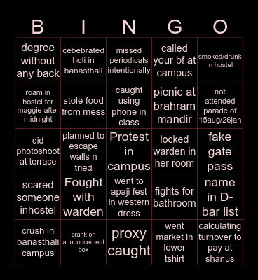 Bansthali😍 Bingo Card