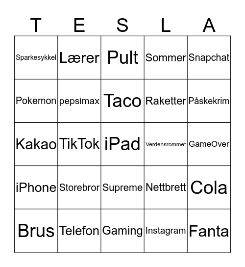 Sebastian Hunstad Bingo Card