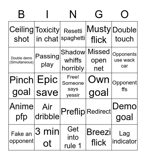 The boys rl Bingo Card