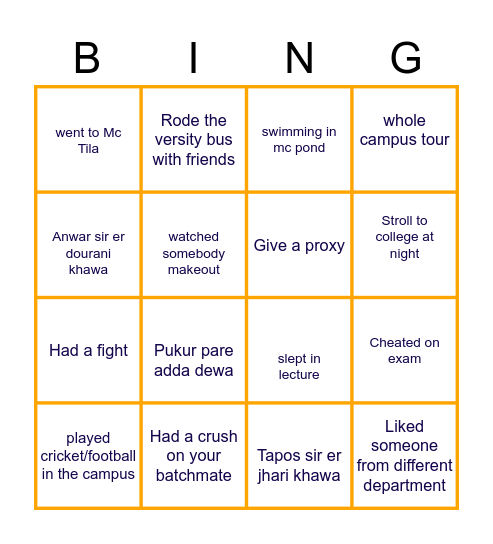 MC College Bingo Card