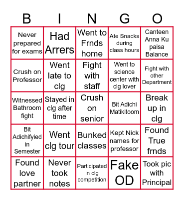 St.John's College Bingo Card