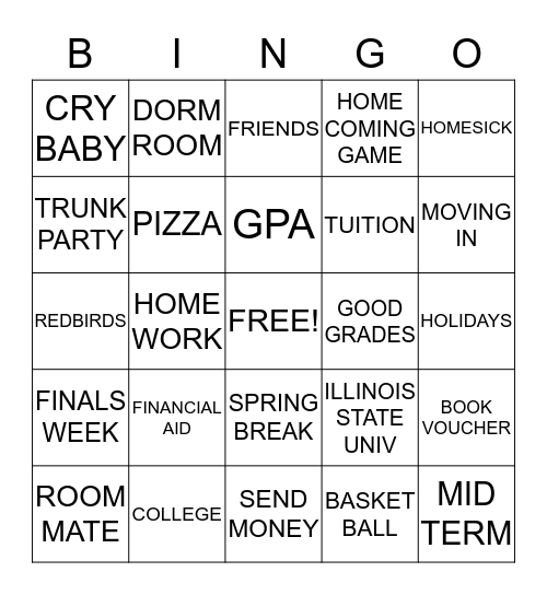 COLLEGE TRUNK PARTY Bingo Card