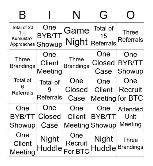 GO-BING-G! Bingo Card