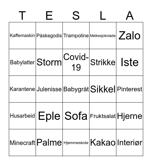 Sebastian Hunstad Bingo Card