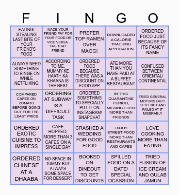 FOODIE BINGO Card