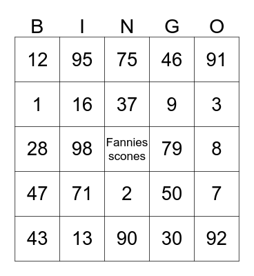 Fannies bingo #8 Bingo Card