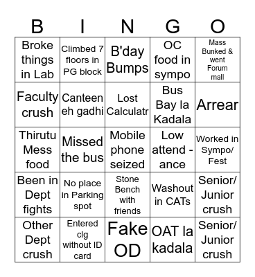 SRM Easwari Bingo Card