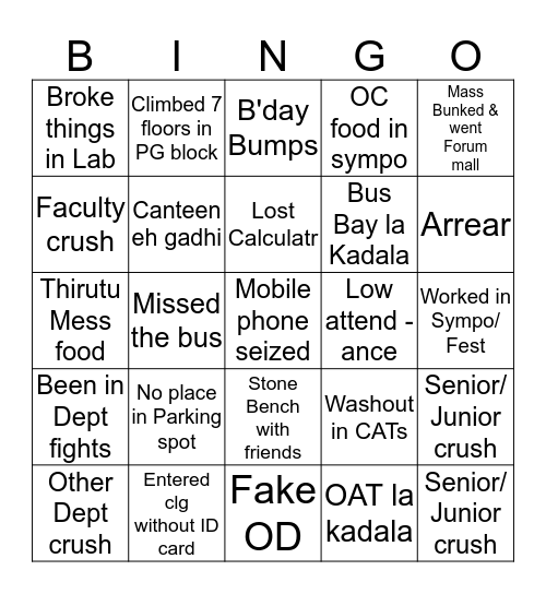 SRM Easwari Bingo Card