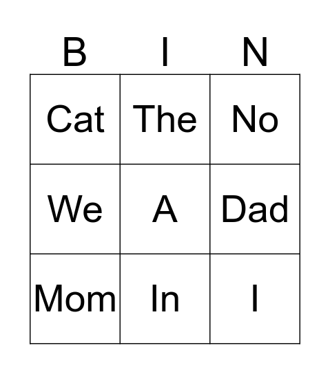 PreK sight words list 1 Bingo Card