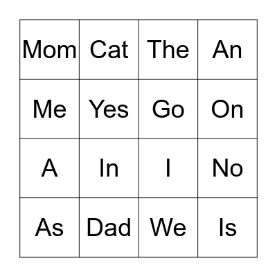 PreK sight words list 1 Bingo Card