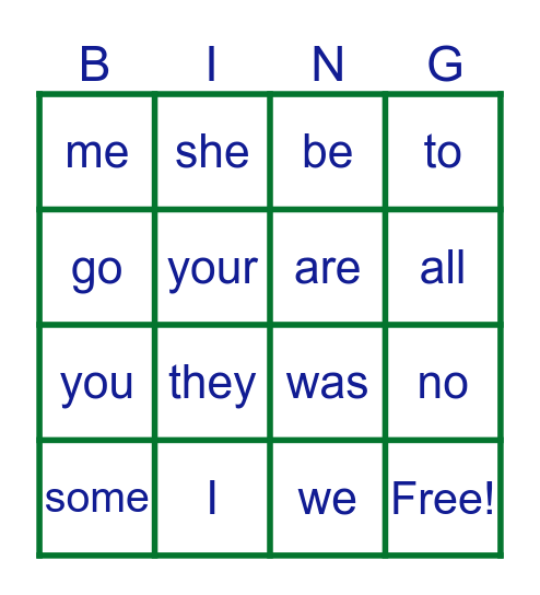 Tricky Words 1 Bingo Card