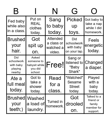 Student Mom Success Bingo! Bingo Card