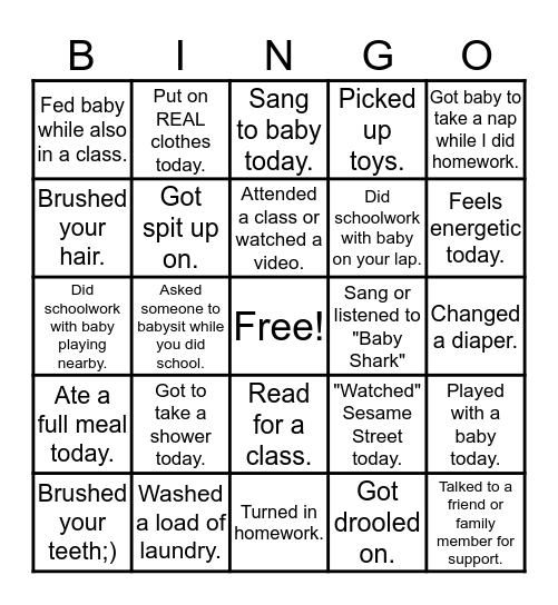 Student Mom Success Bingo! Bingo Card