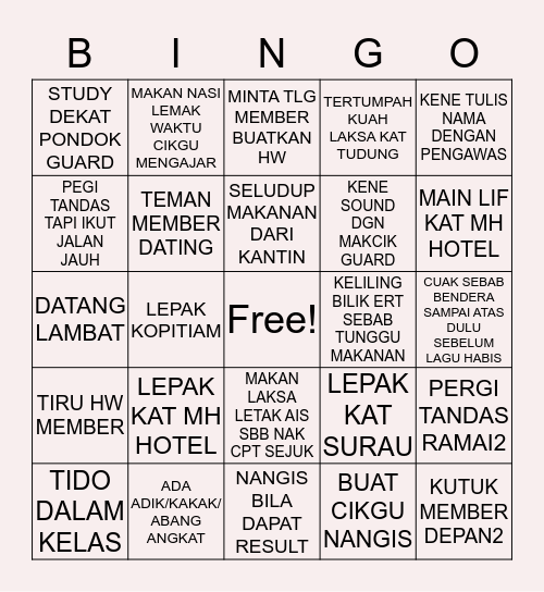 METHODIST STUDENTS Bingo Card