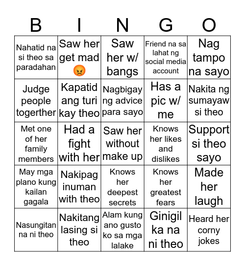 Theo’s BINGO Pt.2 Bingo Card