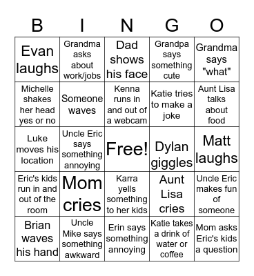 Family Zoom Call Bingo! Bingo Card