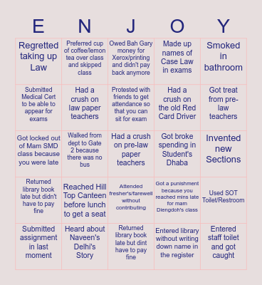 NEHU Law Dept Bingo Card