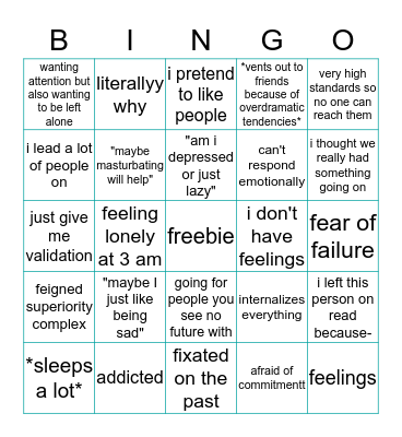 head in the clouds but eyes looking down Bingo Card