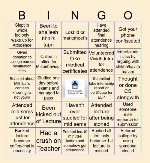 PGCL's Bingo Card