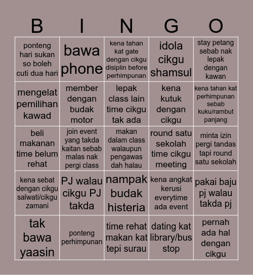 SEMARAK EDITION Bingo Card