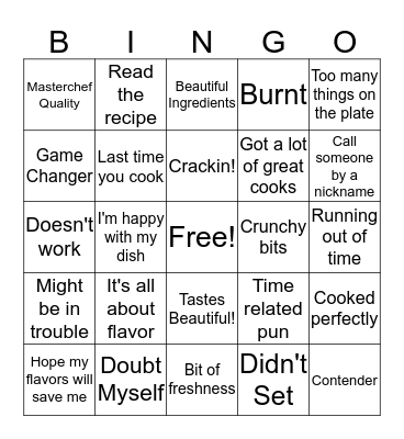 Masterchef Bingo Card