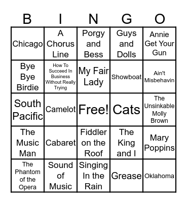 Musicals Bingo Card