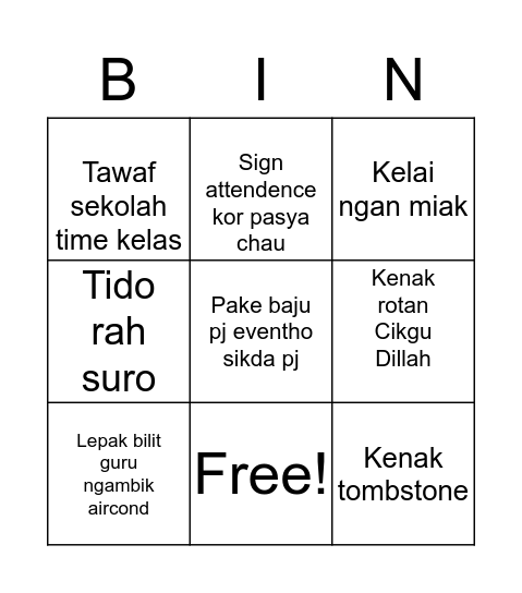 Have you ever, SMK Santubong edition Bingo Card