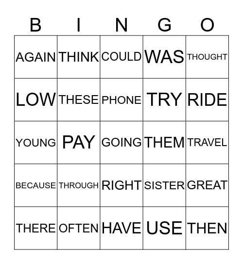 Leah’s Word Bingo! Bingo Card