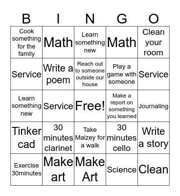 Addilyn Bingo Card