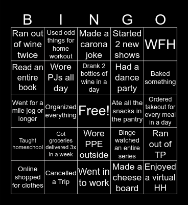 Quarantine Bingo Card