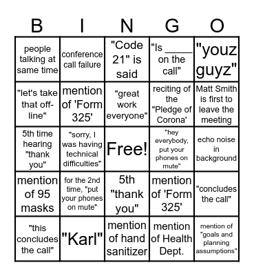 'Conference Call'  B-I-N-G-O Bingo Card