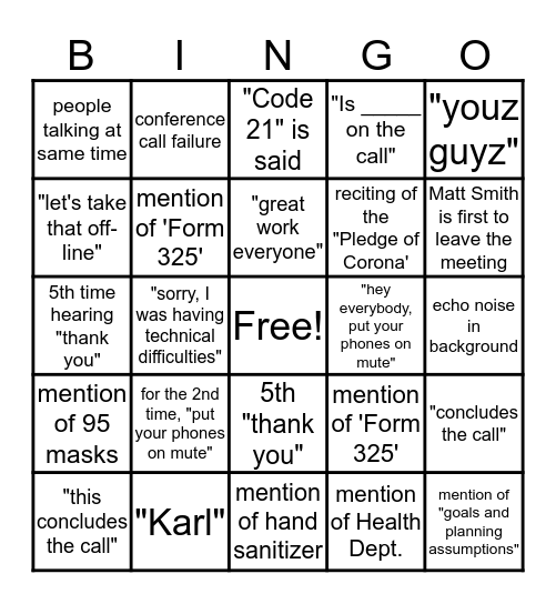 'Conference Call'  B-I-N-G-O Bingo Card