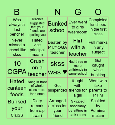 SKSS FAM Bingo Card