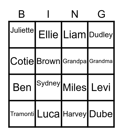 Cotie Family BINGO Card