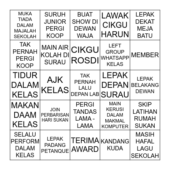 SMK KELADI Bingo Card