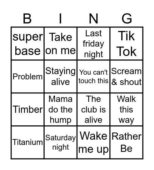 Dave Rock & Roll Bingo Card