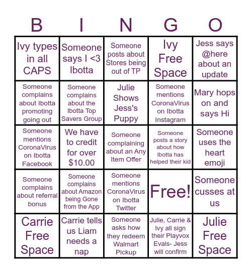 Socials Bingo Card